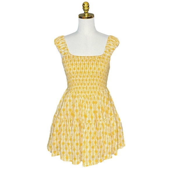 FREE PEOPLE | Sweet Annie Sunshine Combo Fit & Flare Smocked Mini Dress Size XS - Picture 7 of 14